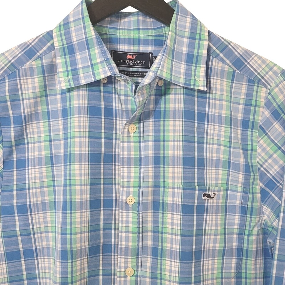 Vineyard Vines Classic Fit Tucker Shirt Blue Green Plaid Preppy Academia Work S
